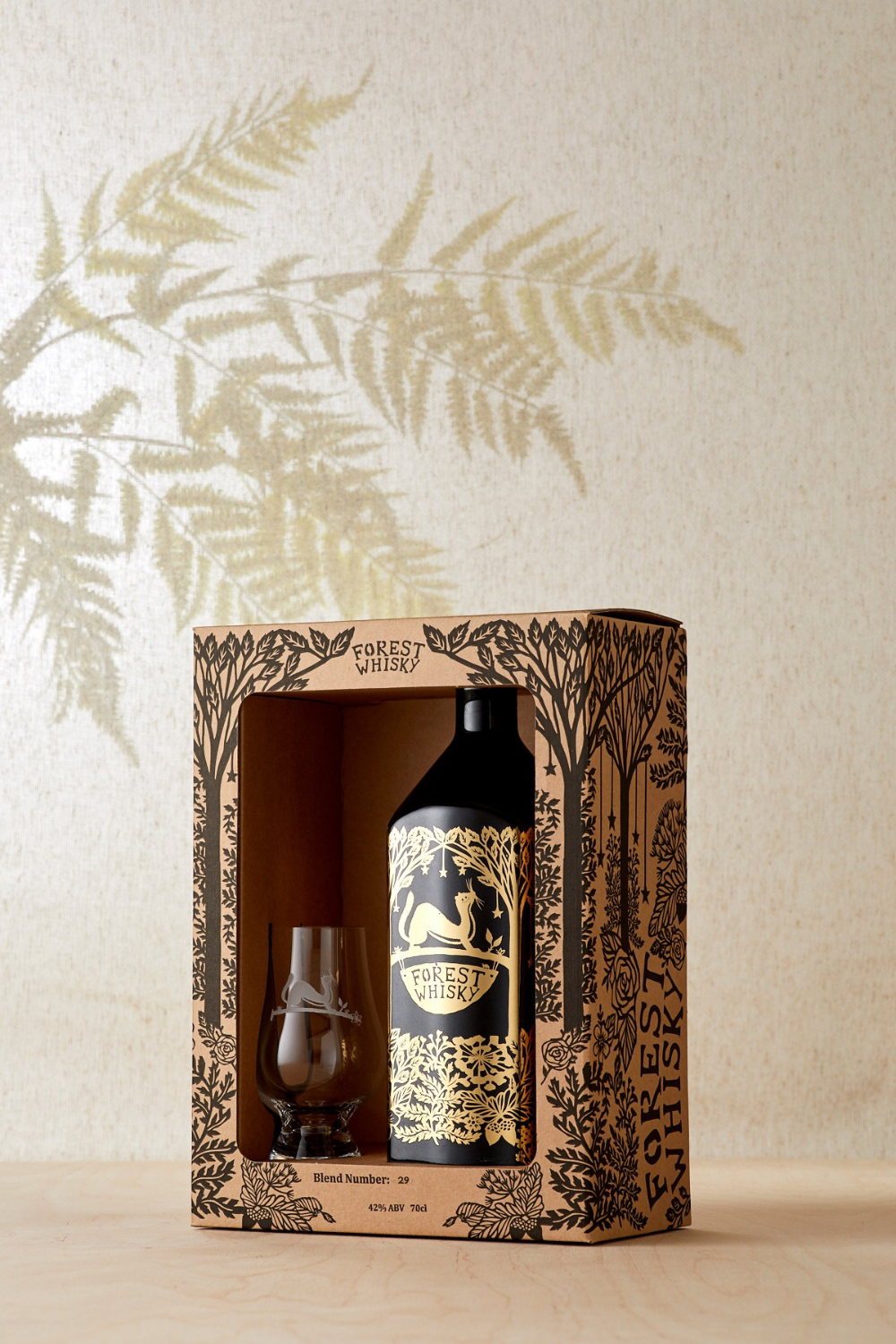Forest Whisky Gift Box – 70cl Porcelain Bottle &amp; Etched Glass (Blend 29)