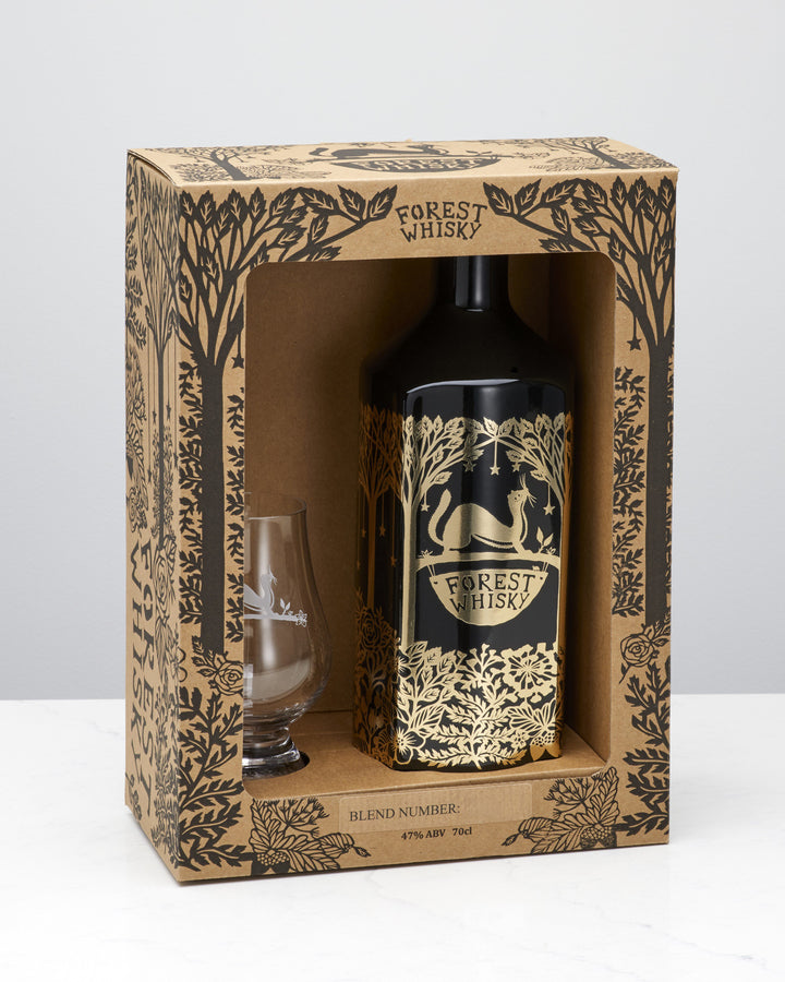 Forest Whisky Gift Box – 70cl Porcelain Bottle &amp; Etched Glass (Blend 29)